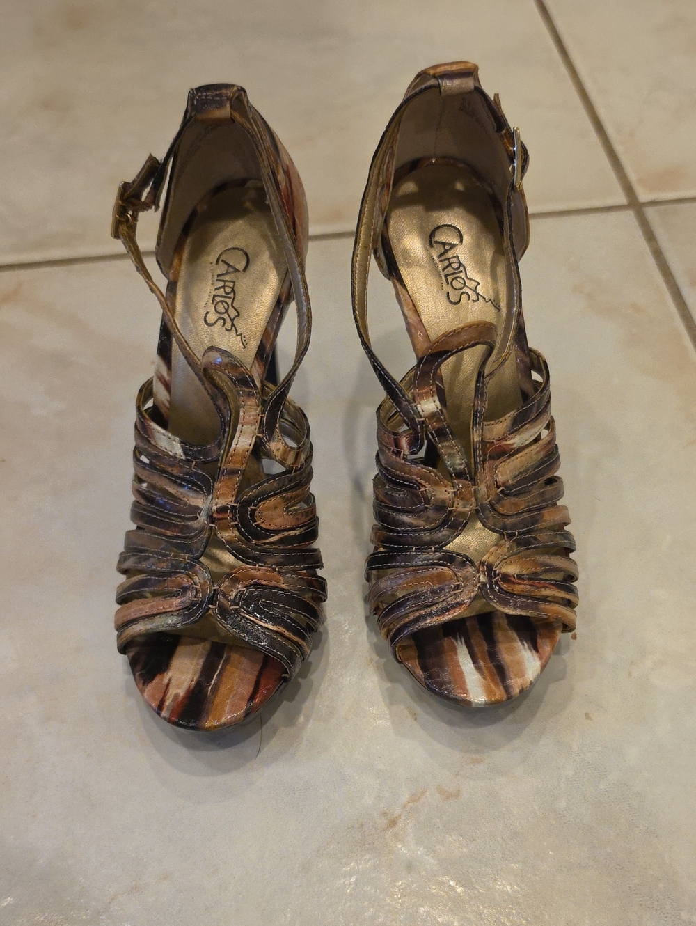 Carlos by Carlos Santana Brown and Tan Strappy Heeled Sandals